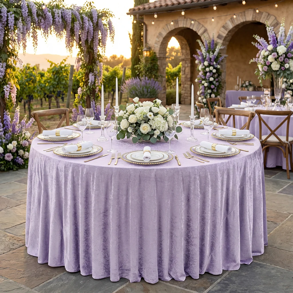 Velvet 132" Round Tablecloth - Victorian Lilac/Wisteria - Image 2
