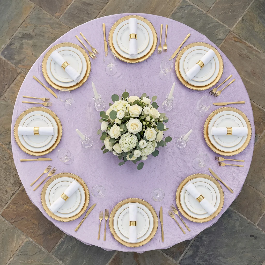 Velvet 132" Round Tablecloth - Victorian Lilac/Wisteria - Image 3