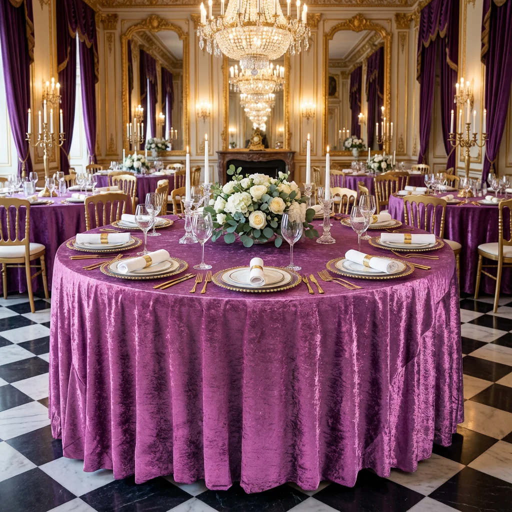 Velvet 132" Round Tablecloth - Violet - Image 2
