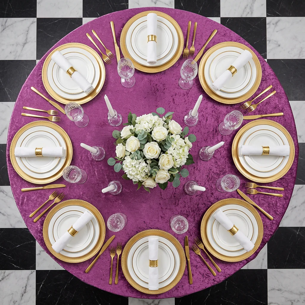 Velvet 132" Round Tablecloth - Violet - Image 3