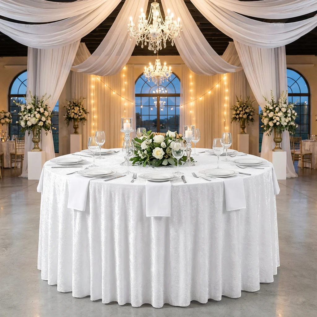 Velvet 132" Round Tablecloth - White - Image 2