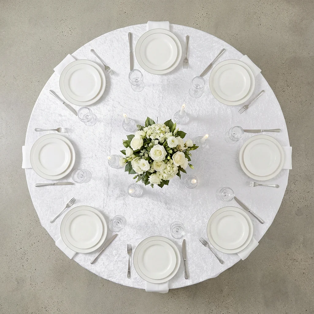 Velvet 132" Round Tablecloth - White - Image 3