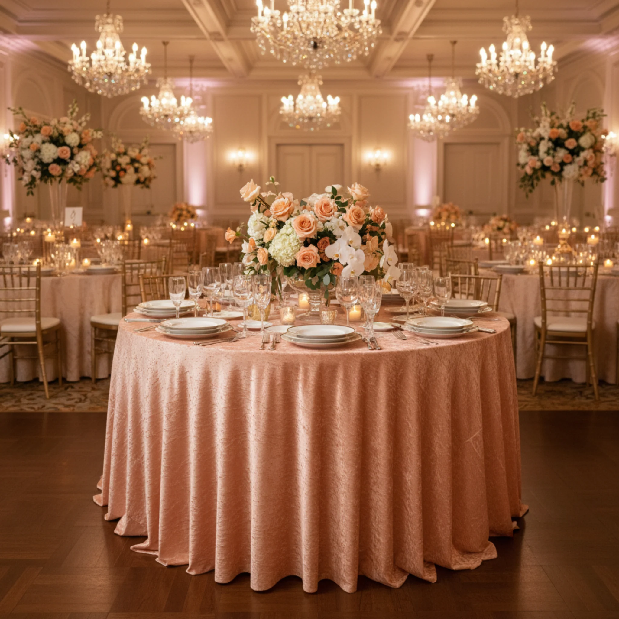 Velvet 132" Round Tablecloth - Peach - Image 4