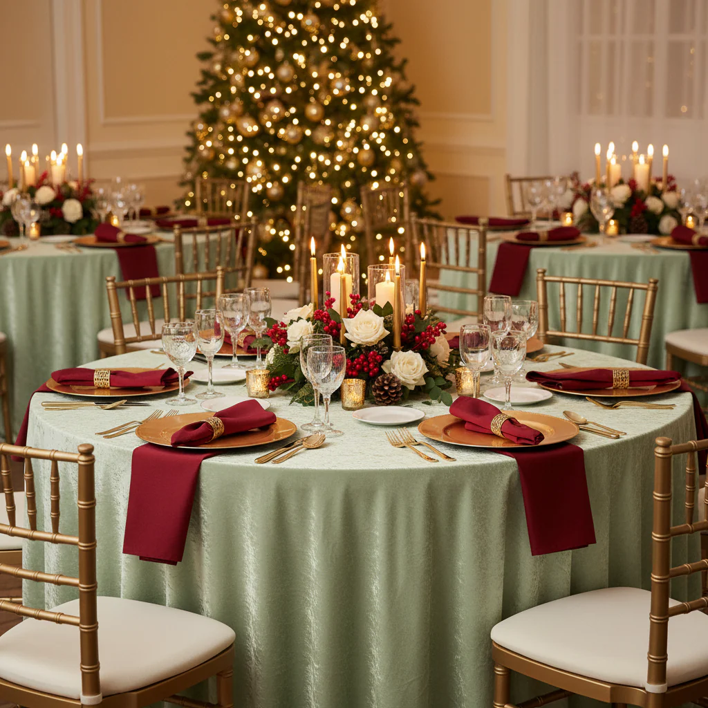 Velvet 132" Round Tablecloth - Sage Green - Image 4
