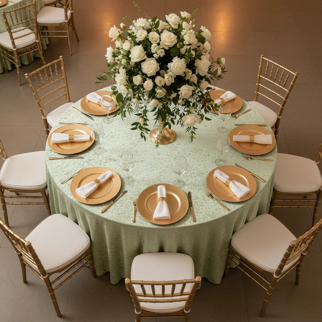Velvet 132" Round Tablecloth - Sage Green - Image 5