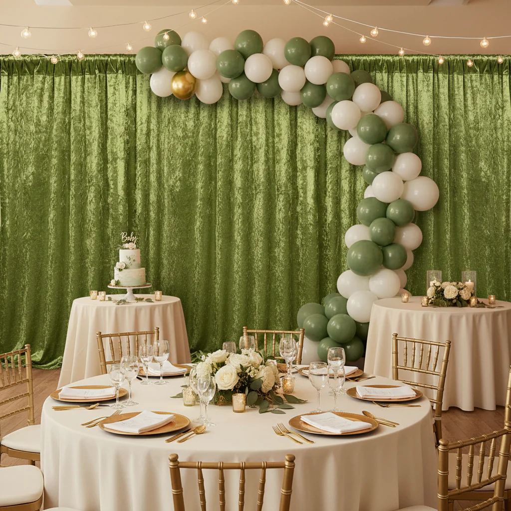 Velvet 14ft H x 52" W Drape/Backdrop Curtain Panel - Dark Sage Green - Image 3