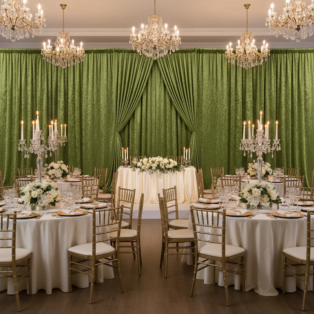 Velvet 14ft H x 52" W Drape/Backdrop Curtain Panel - Dark Sage Green - Image 4