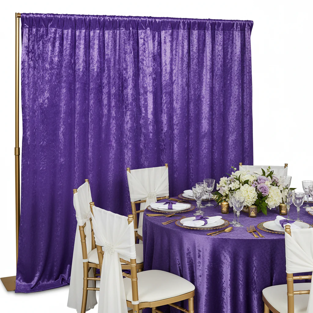 Velvet 14ft H x 52" W Drape/Backdrop Curtain Panel - Purple