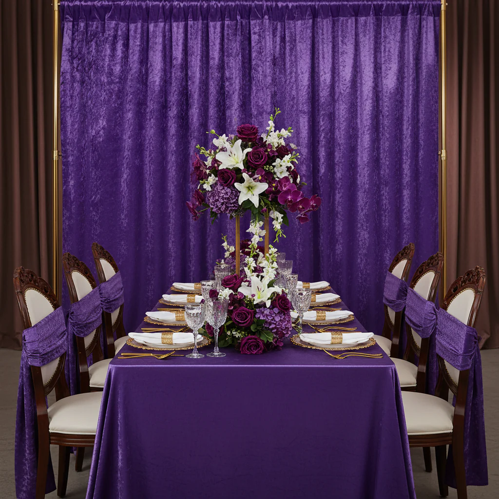 Velvet 14ft H x 52" W Drape/Backdrop Curtain Panel - Purple - Image 4