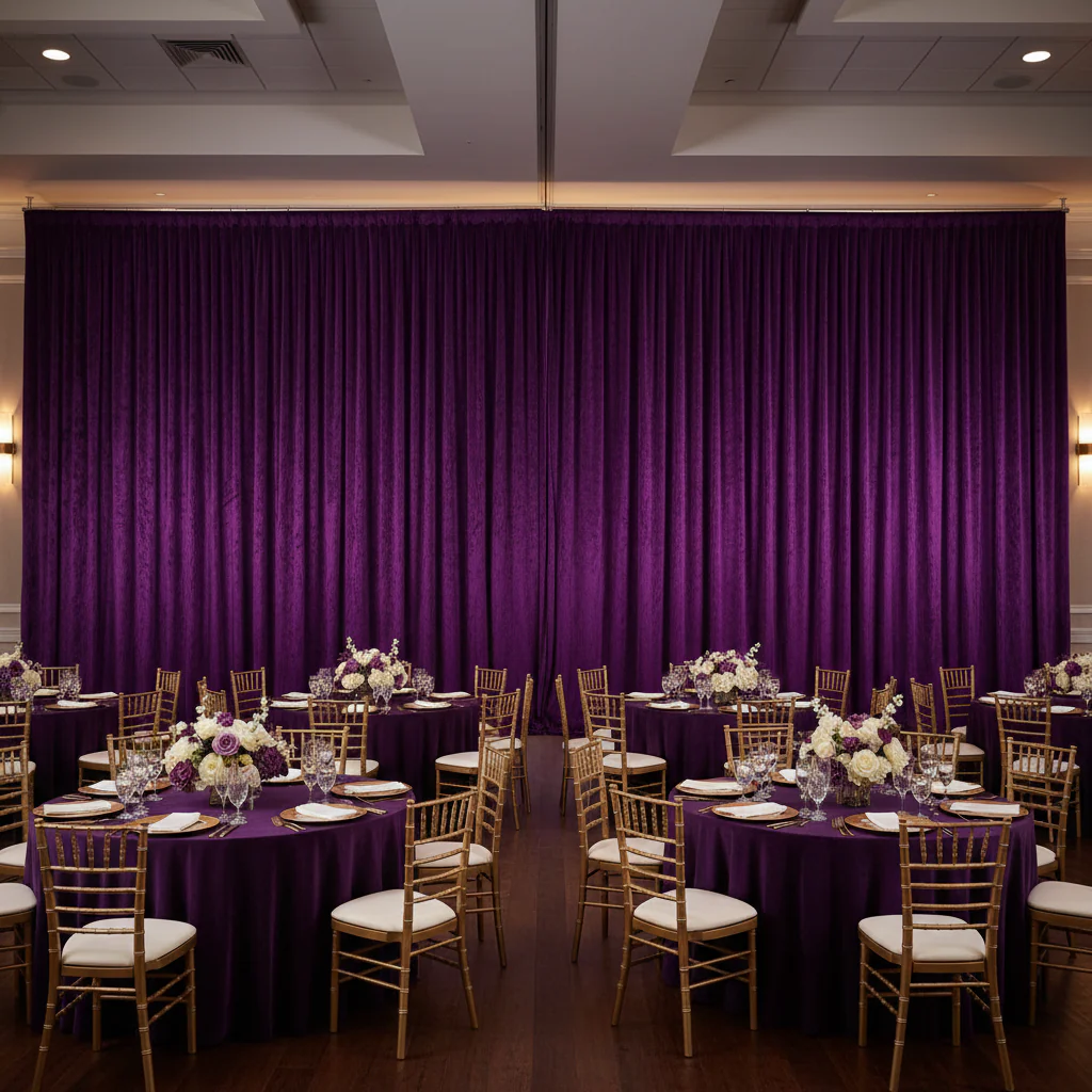 Velvet 14ft H x 52" W Drape/Backdrop Curtain Panel - Purple - Image 8