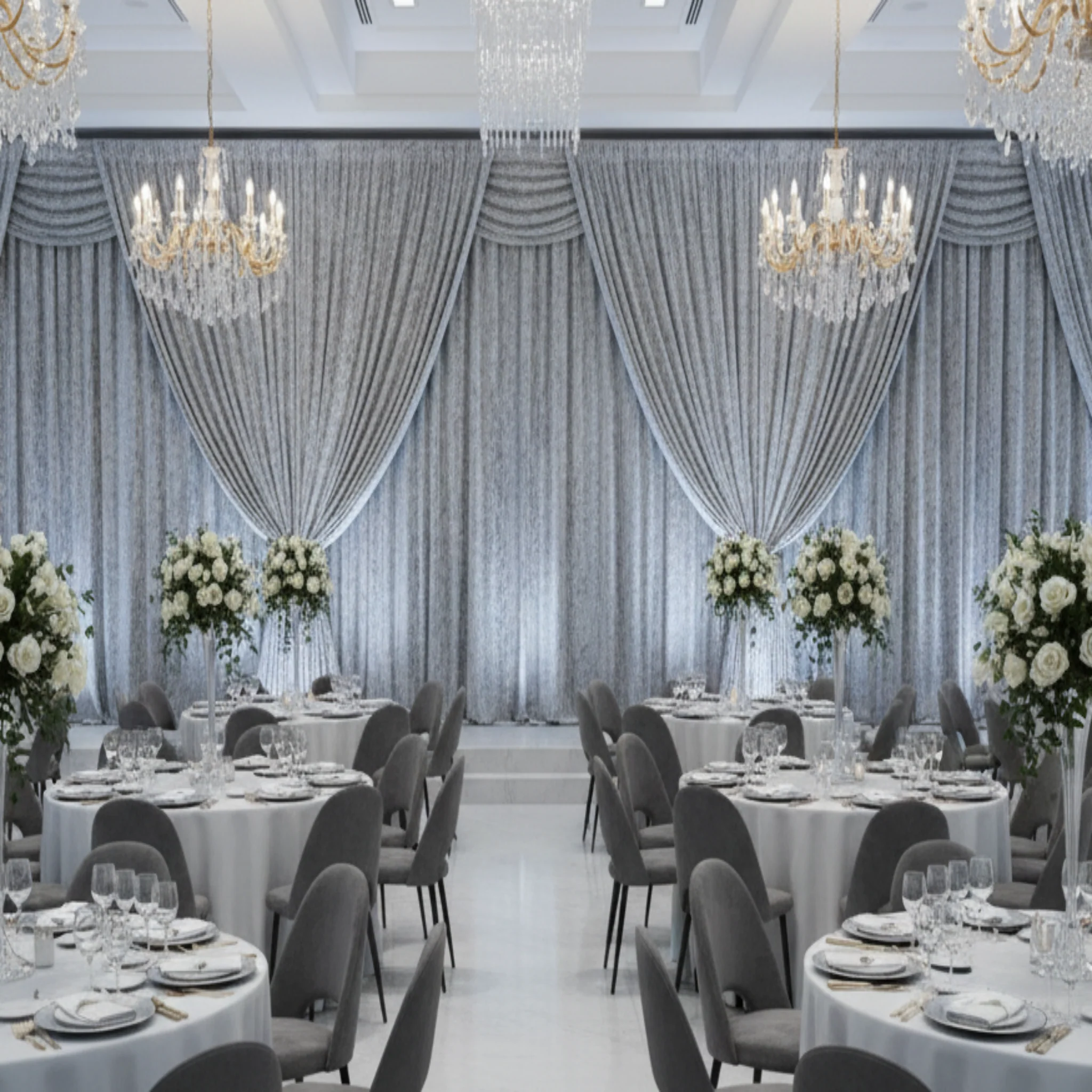 Velvet 14ft H x 52" W Drape/Backdrop Curtain Panel - Silver - Image 4