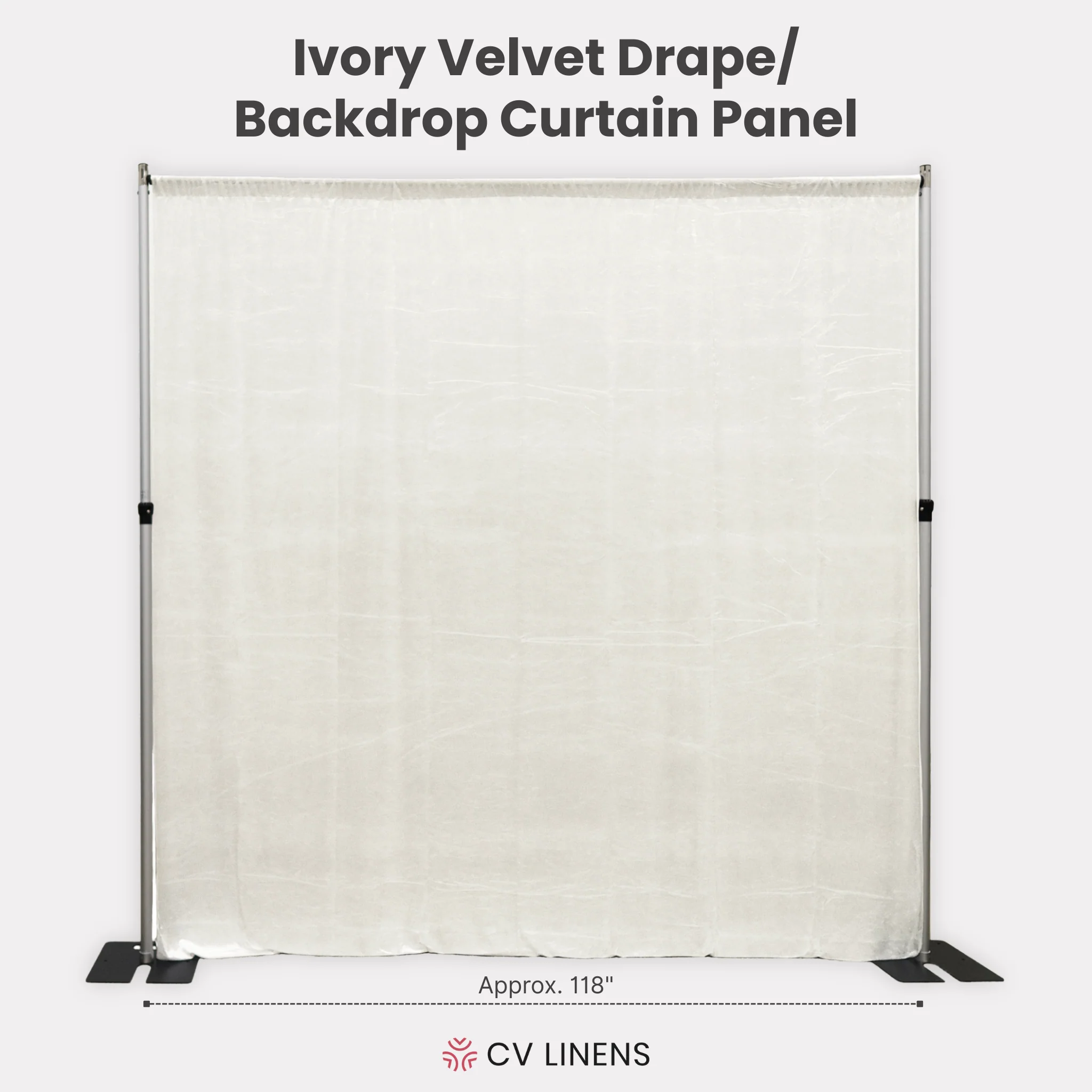 Velvet 14ft H x 118" W Drape/Backdrop Curtain Panel - Ivory - Image 2