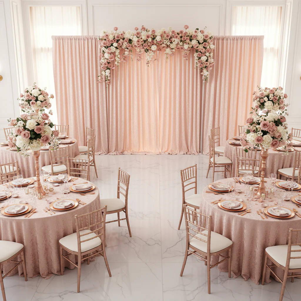 Velvet 14ft H x 52" W Drape/Backdrop Curtain Panel - Blush/Rose Gold - Image 2