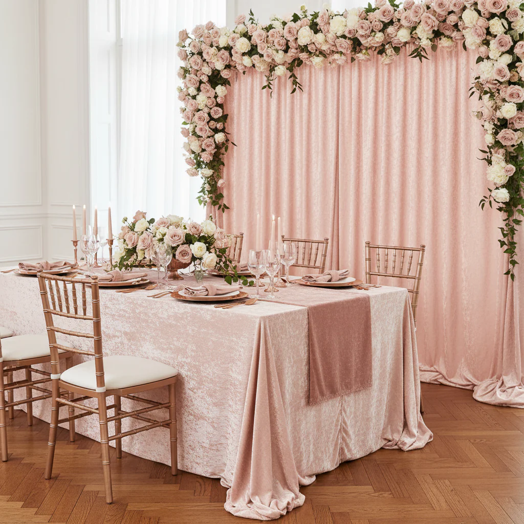 Velvet 14ft H x 52" W Drape/Backdrop Curtain Panel - Blush/Rose Gold - Image 3