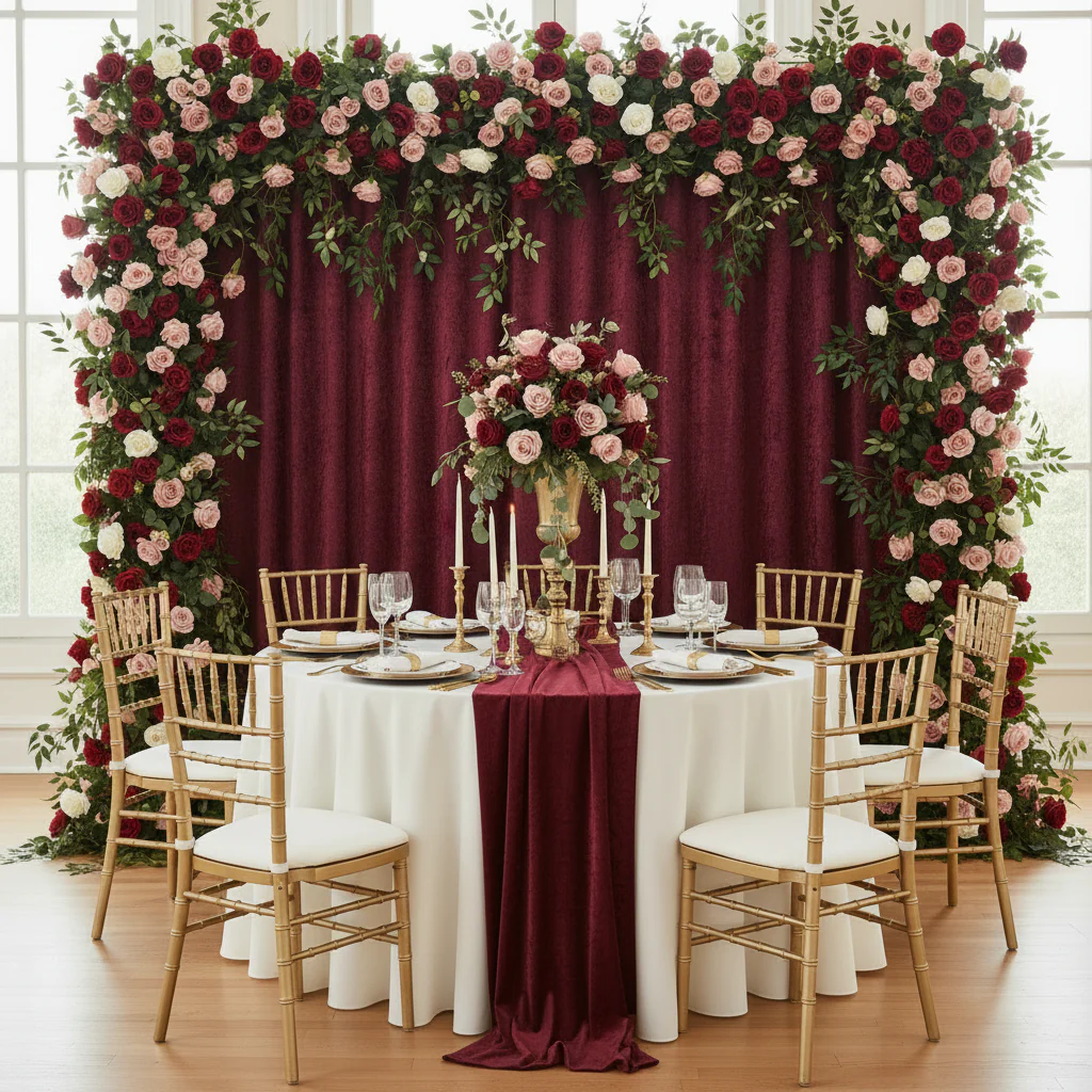 Velvet 14ft H x 52" W Drape/Backdrop Curtain Panel - Burgundy - Image 2
