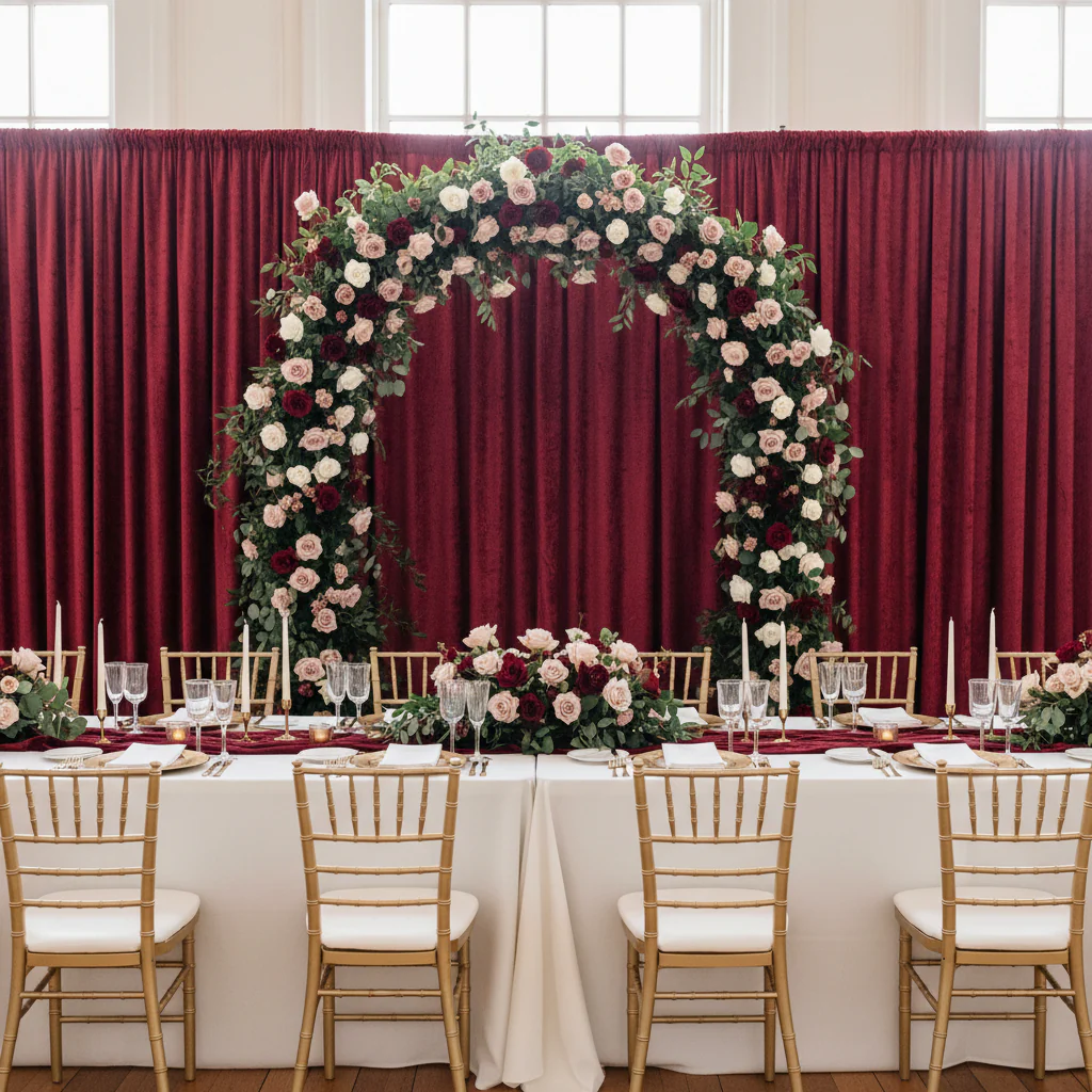 Velvet 14ft H x 52" W Drape/Backdrop Curtain Panel - Burgundy - Image 3