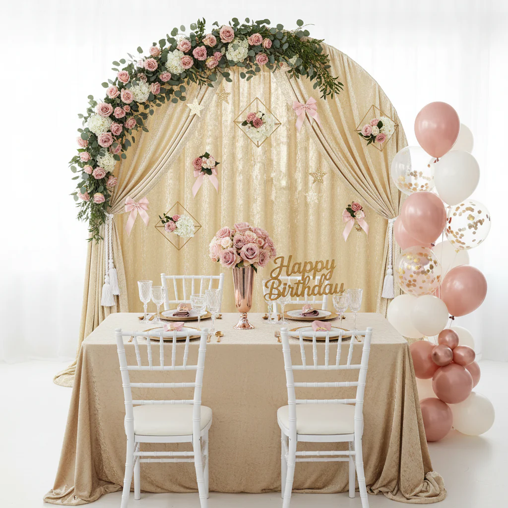Velvet 14ft H x 52" W Drape/Backdrop Curtain Panel - Champagne - Image 2