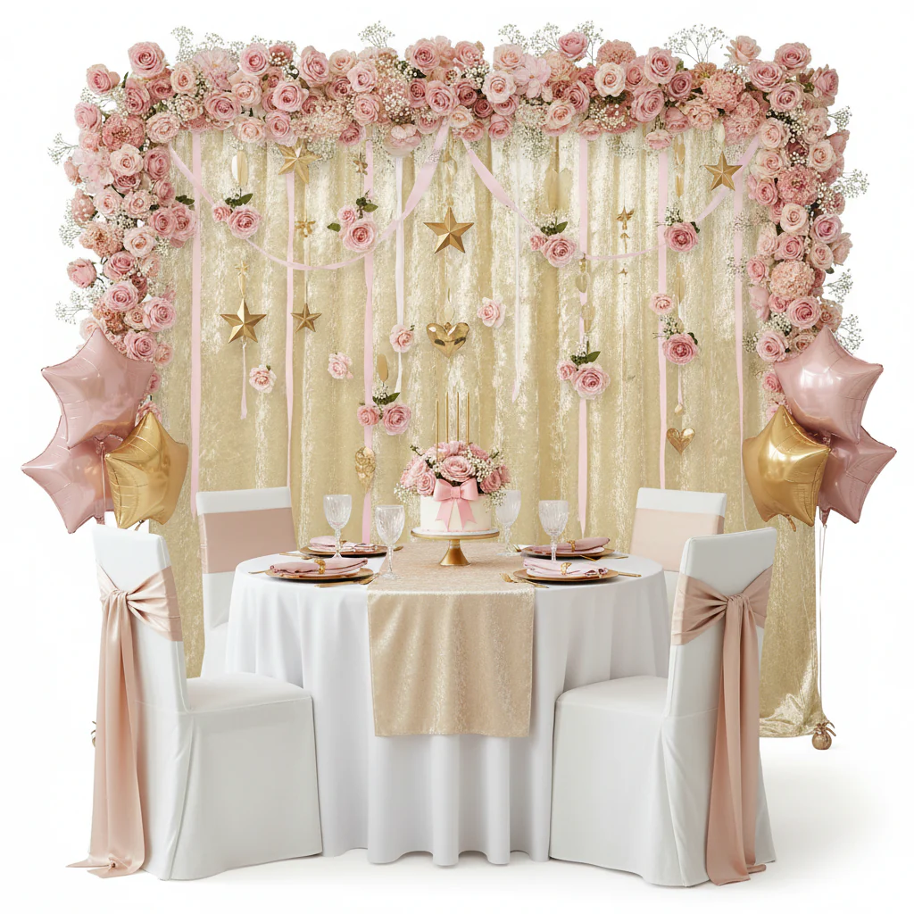 Velvet 14ft H x 52" W Drape/Backdrop Curtain Panel - Champagne - Image 3