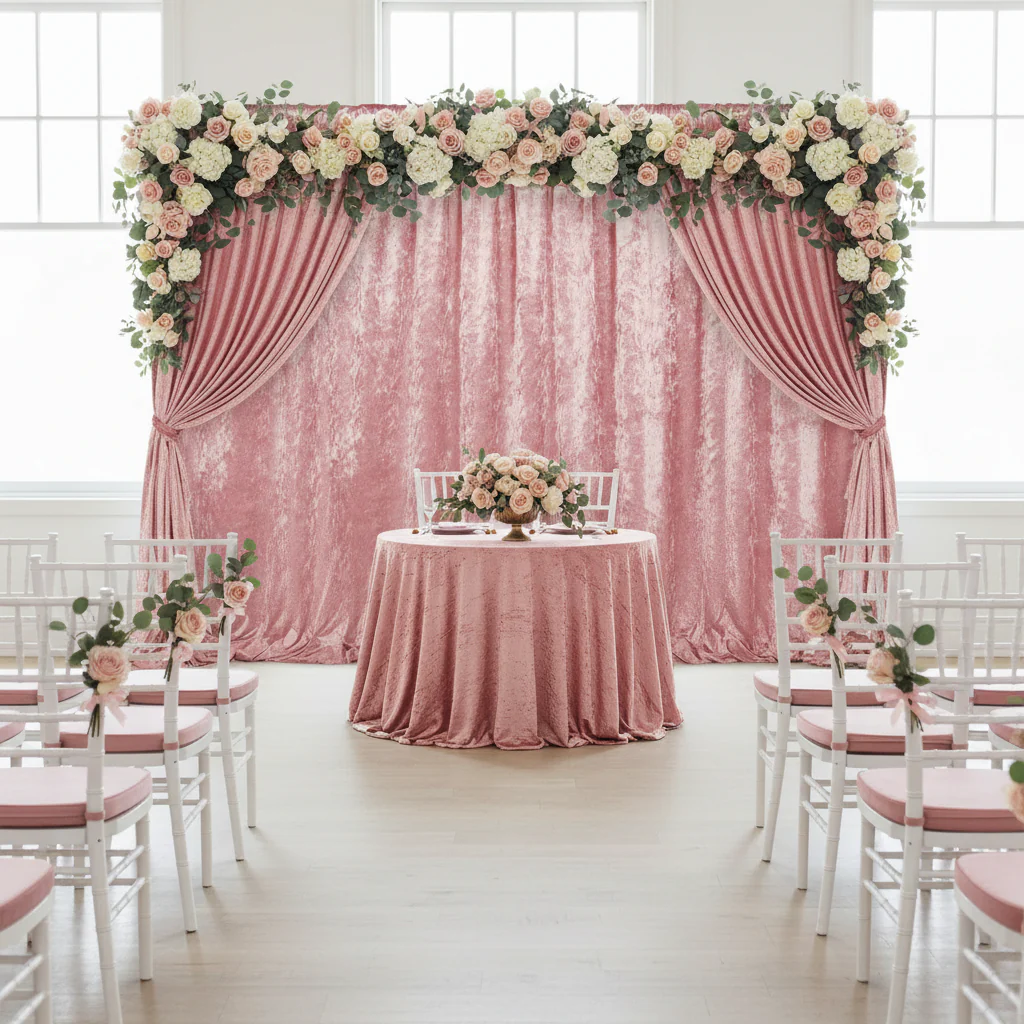 Velvet 14ft H x 52" W Drape/Backdrop Curtain Panel - Dusty Rose/Mauve - Image 3