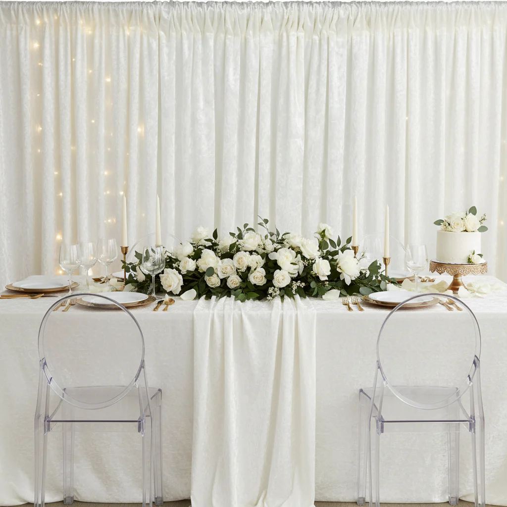 Velvet 14ft H x 52" W Drape/Backdrop Curtain Panel - Ivory - Image 2