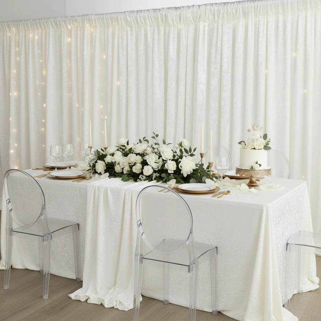 Velvet 14ft H x 52" W Drape/Backdrop Curtain Panel - Ivory - Image 3