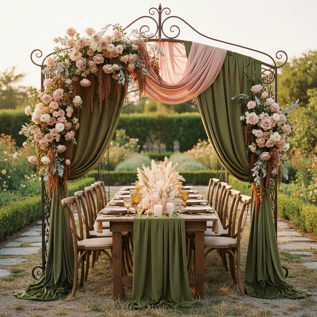 Velvet 14ft H x 52" W Drape/Backdrop Curtain Panel - Olive Green - Image 2