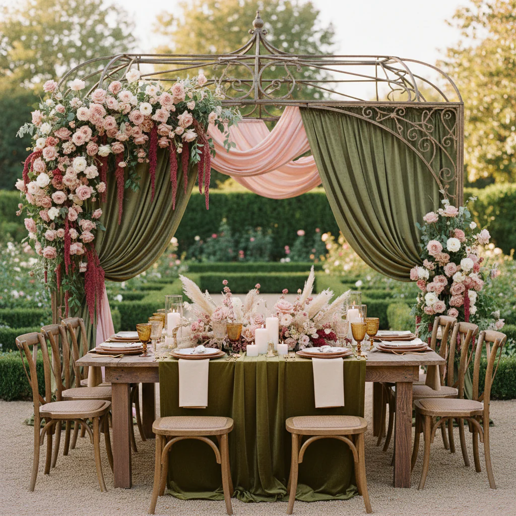 Velvet 14ft H x 52" W Drape/Backdrop Curtain Panel - Olive Green - Image 3