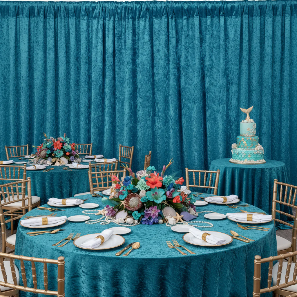 Velvet 14ft H x 52" W Drape/Backdrop Curtain Panel - Peacock Teal - Image 2