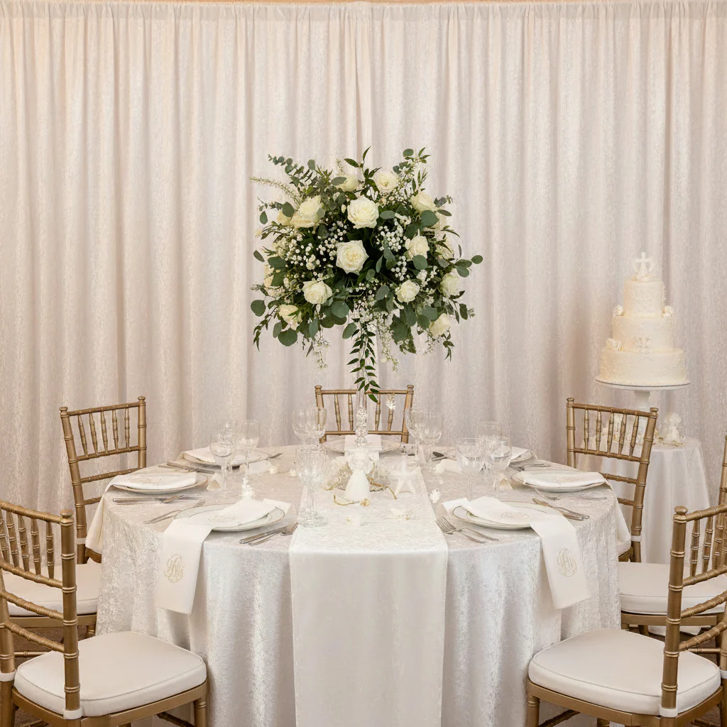 Velvet 14ft H x 52" W Drape/Backdrop Curtain Panel - White - Image 3