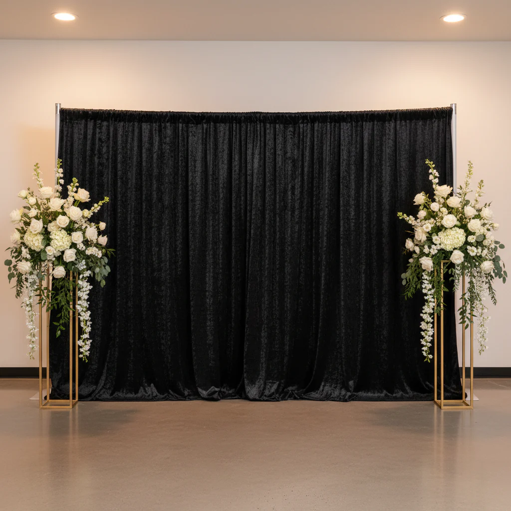 Velvet 16ft H x 52" W Drape/Backdrop Curtain Panel - Black - Image 2