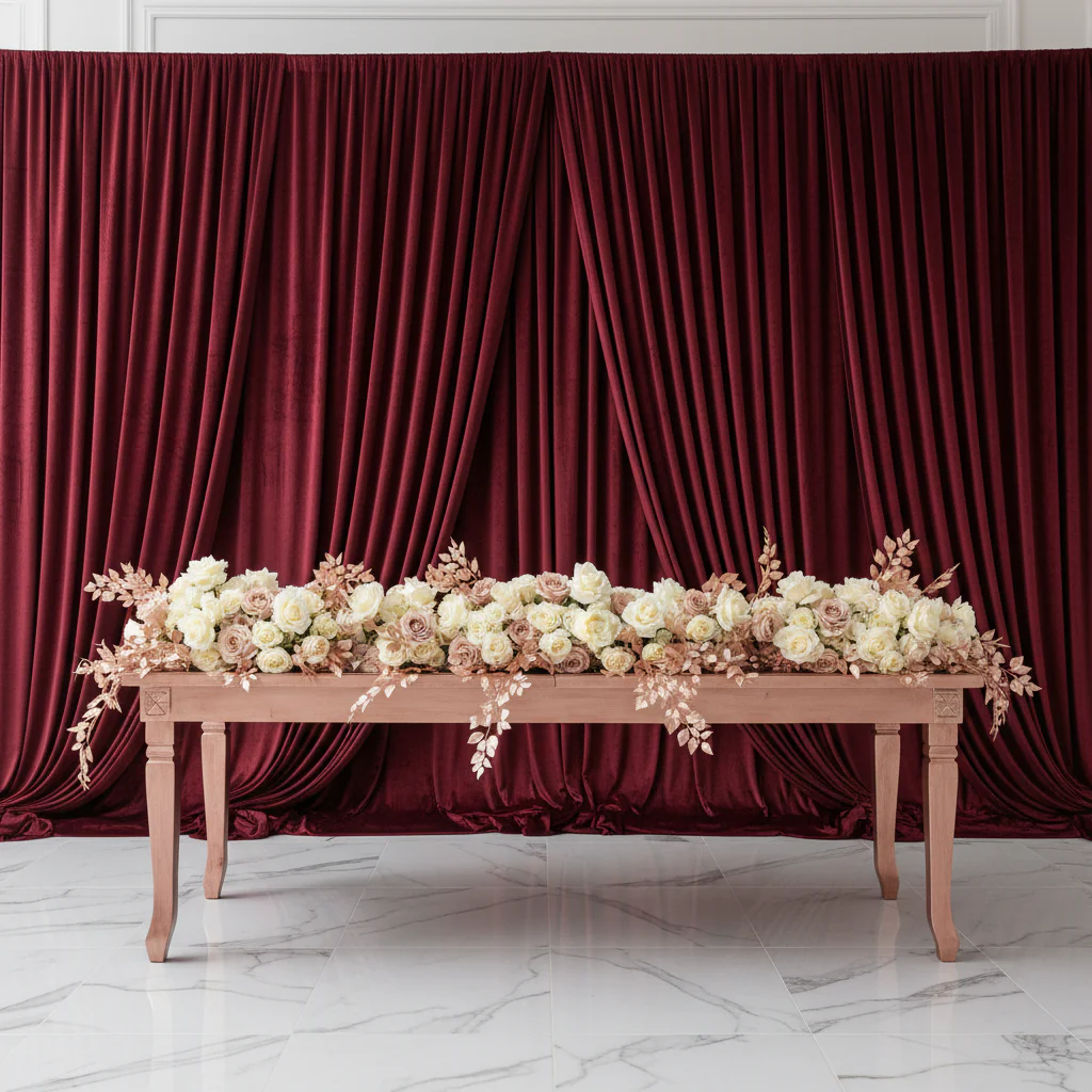 Velvet 16ft H x 52" W Drape/Backdrop Curtain Panel - Burgundy - Image 2