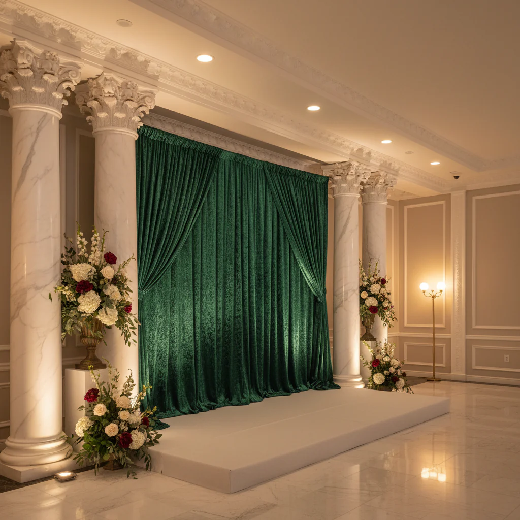 Velvet 16ft H x 52" W Drape/Backdrop Curtain Panel - Emerald Green - Image 2