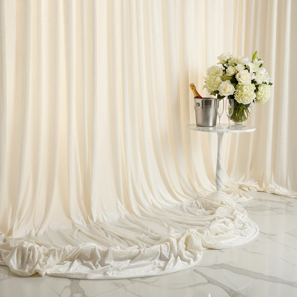 Velvet 16ft H x 52" W Drape/Backdrop Curtain Panel - Ivory - Image 3