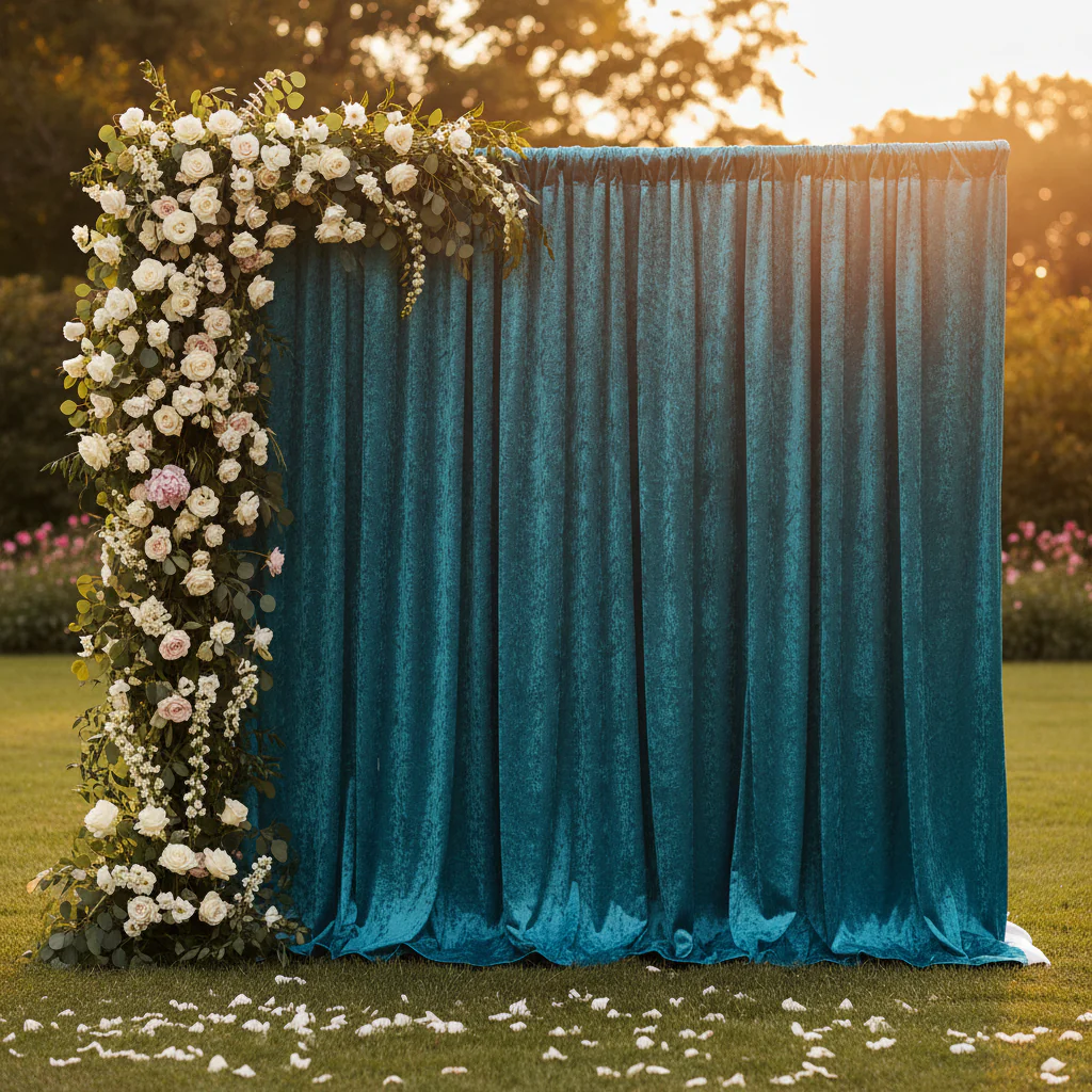 Velvet 16ft H x 52" W Drape/Backdrop Curtain Panel - Peacock Teal - Image 3