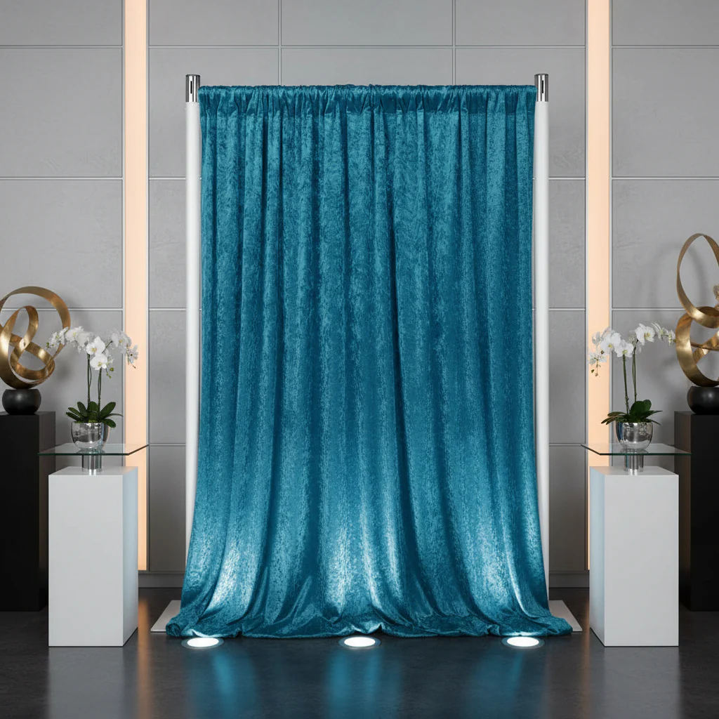 Velvet 16ft H x 52" W Drape/Backdrop Curtain Panel - Peacock Teal - Image 4