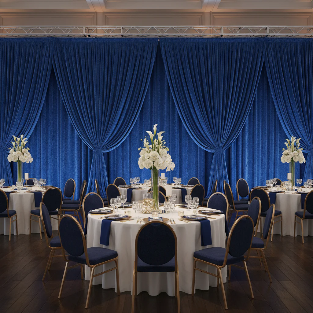 Velvet 16ft H x 52" W Drape/Backdrop Curtain Panel - Royal Blue - Image 4