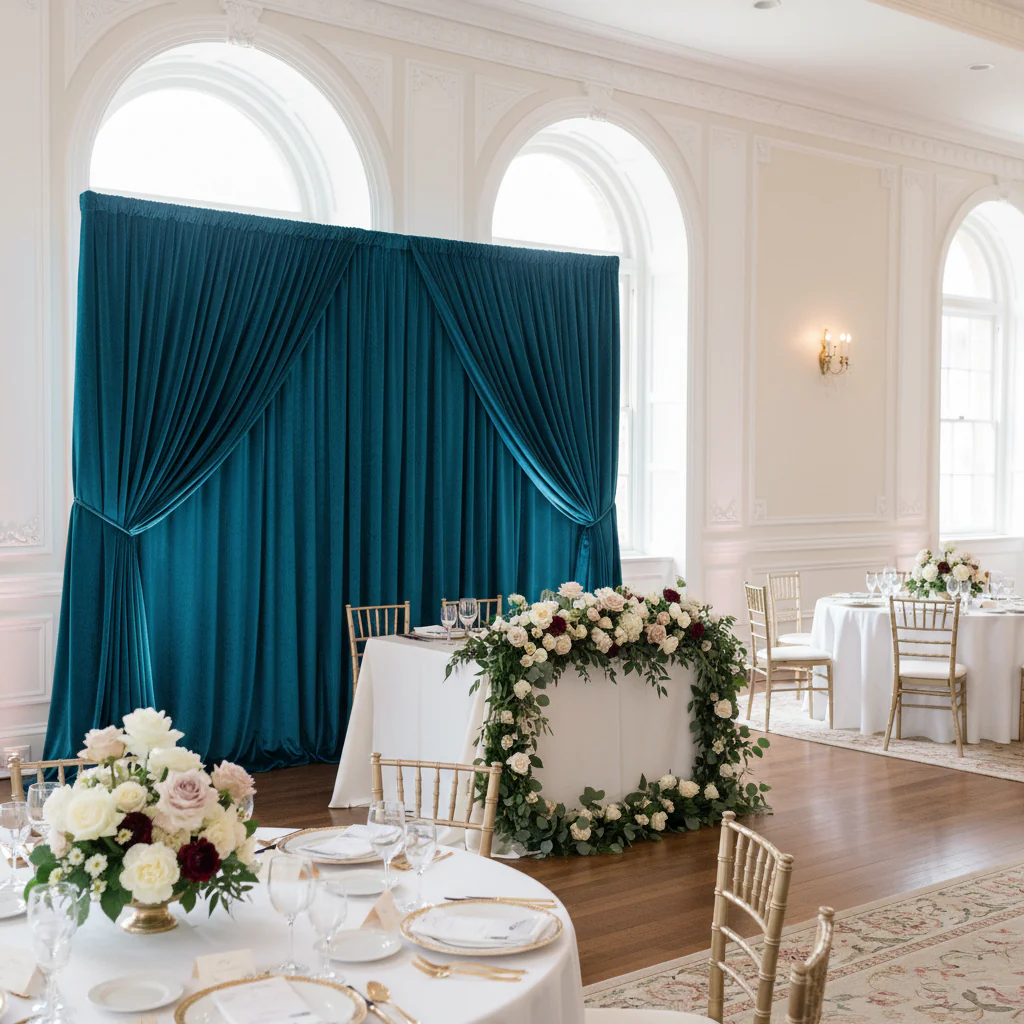Velvet 18ft H x 52" W Drape/Backdrop Curtain Panel - Dark Teal - Image 4