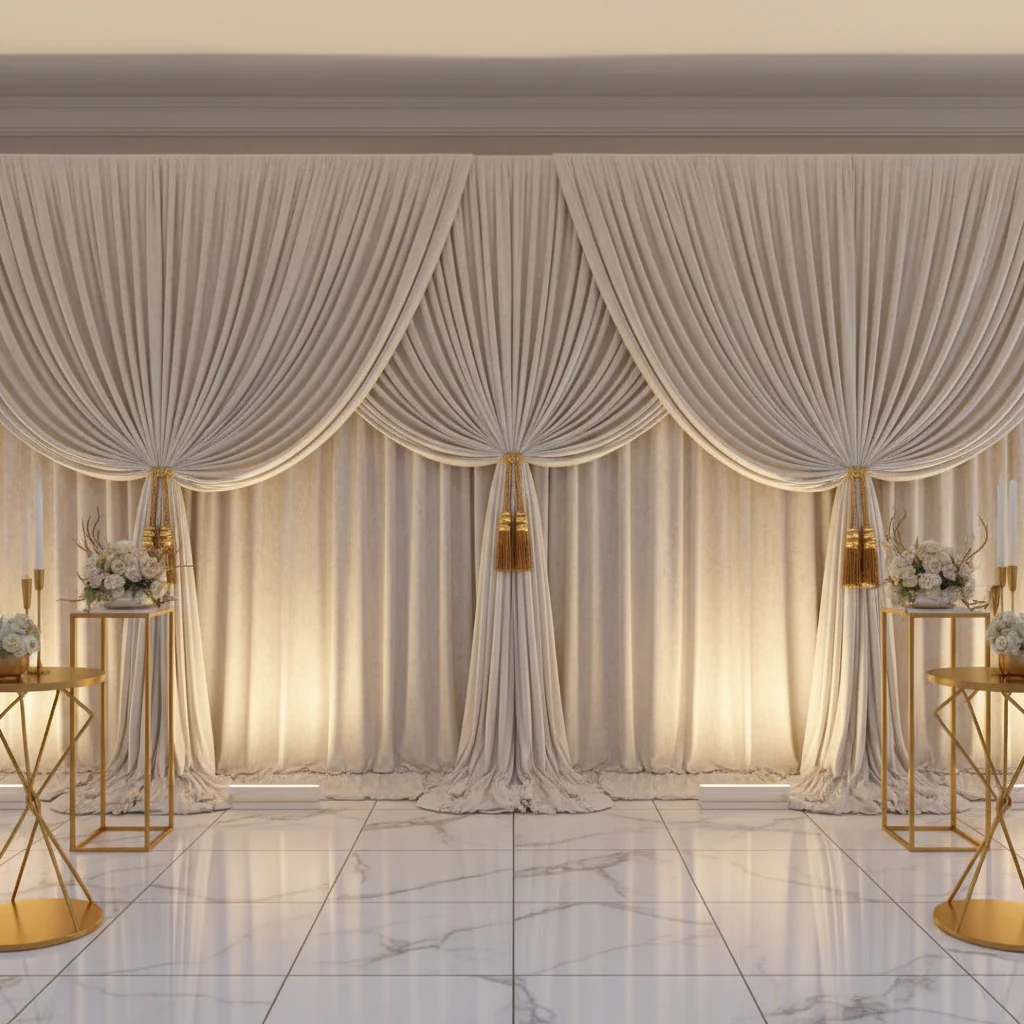 Velvet 18ft H x 52" W Drape/Backdrop Curtain Panel - Ivory - Image 3