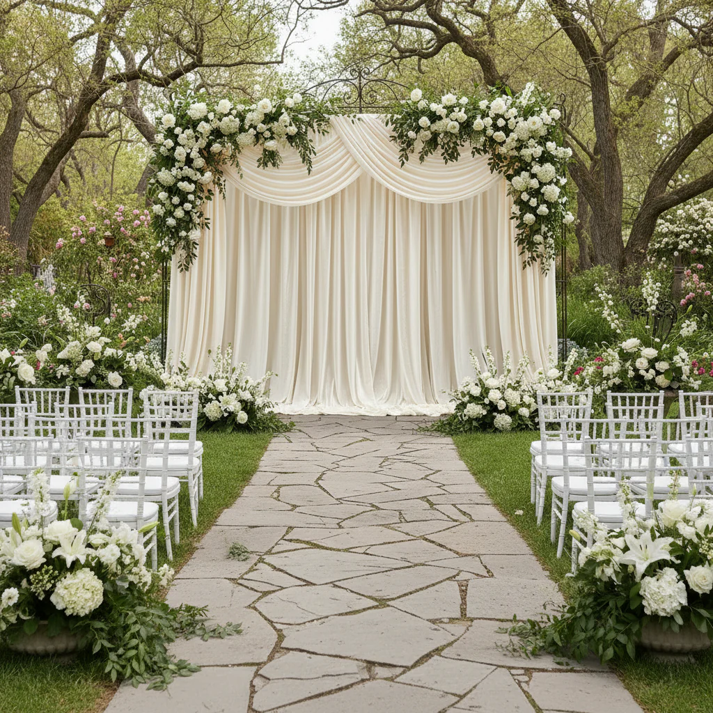 Velvet 18ft H x 52" W Drape/Backdrop Curtain Panel - Ivory - Image 4