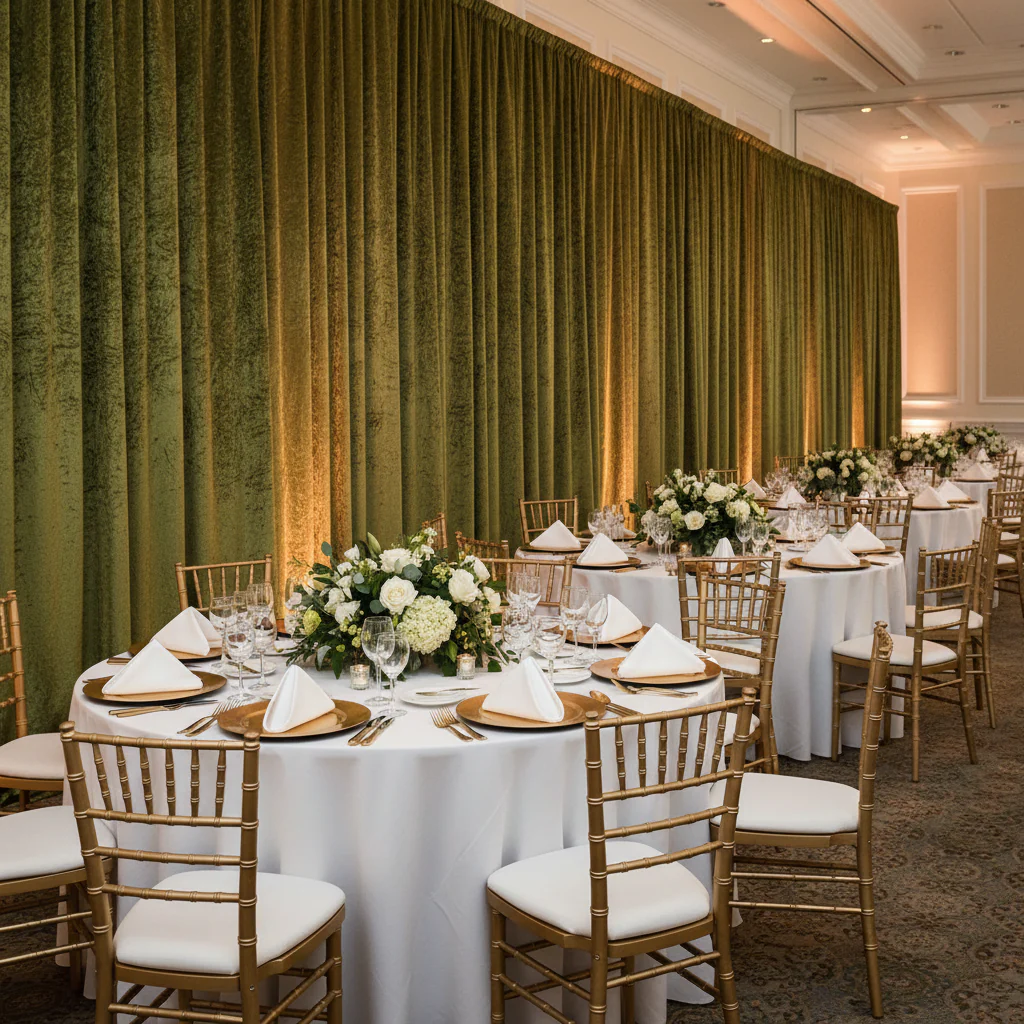 Velvet 18ft H x 52" W Drape/Backdrop Curtain Panel - Olive Green - Image 7