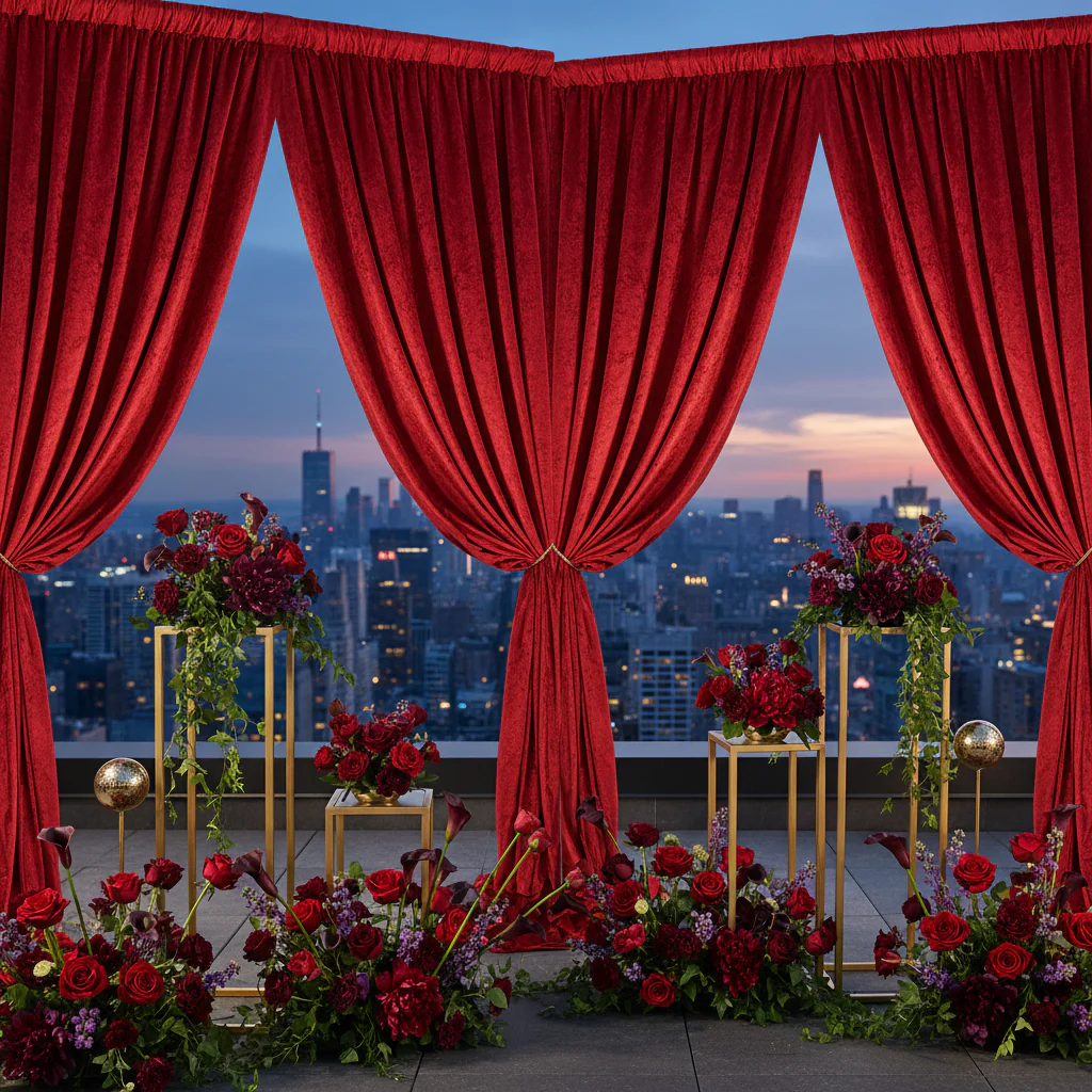 Velvet 18ft H x 52" W Drape/Backdrop Curtain Panel - Red - Image 7