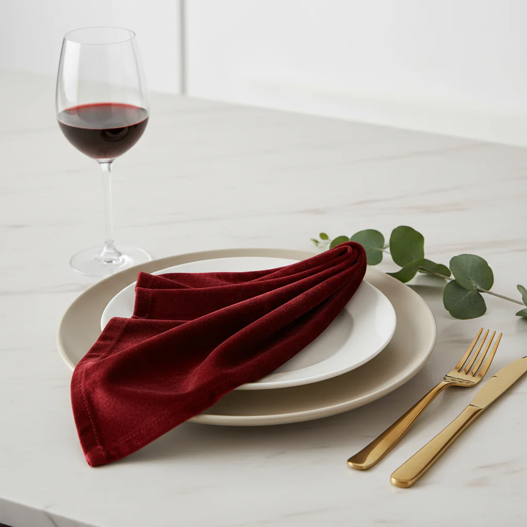5 pcs/pk Velvet 20"x20" Linen Napkin - Apple Red - Image 7
