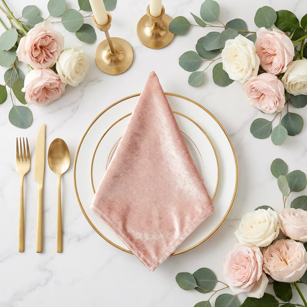 Velvet 20"x20" Linen Napkin - Blush/Rose Gold - Image 2