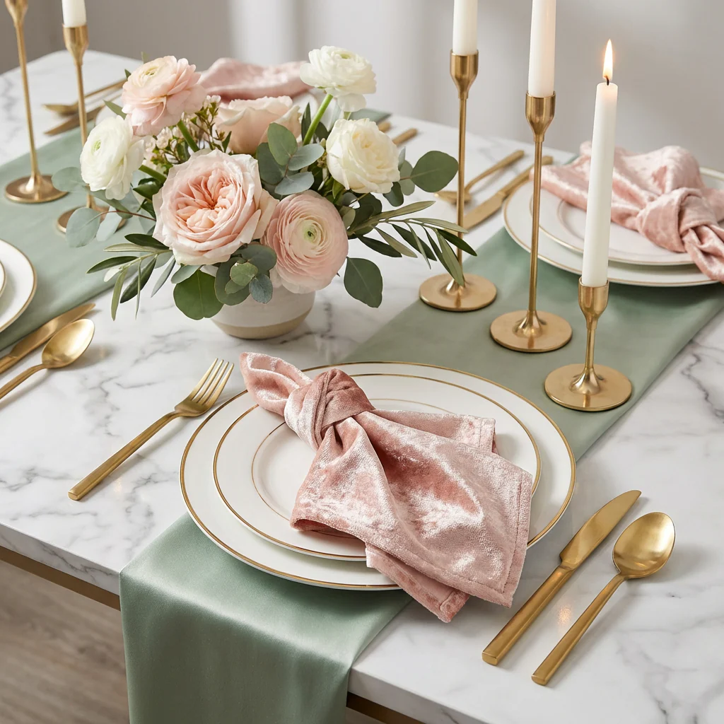 Velvet 20"x20" Linen Napkin - Blush/Rose Gold - Image 4