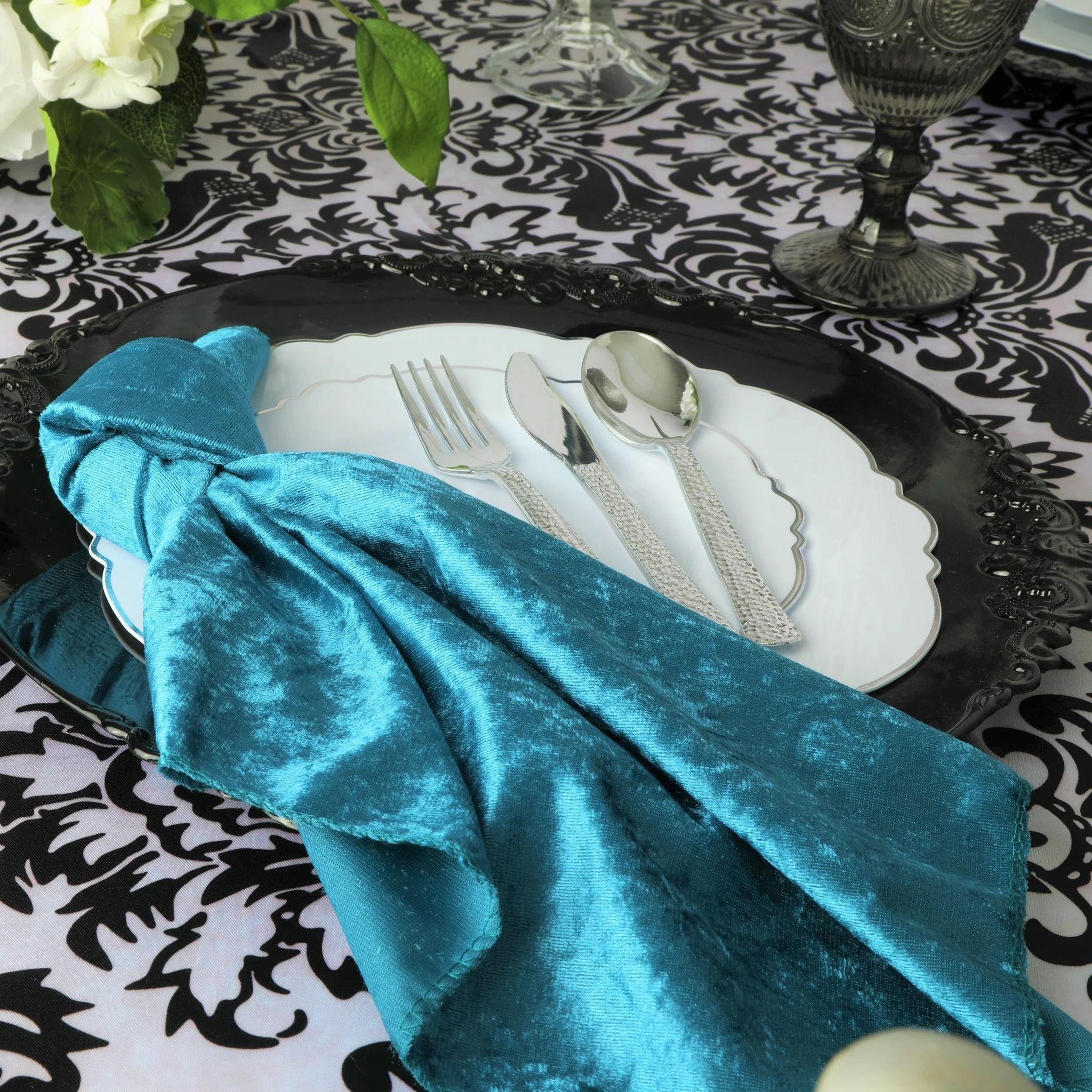 Velvet 20"x20" Linen Napkin - Dark Teal - Image 2
