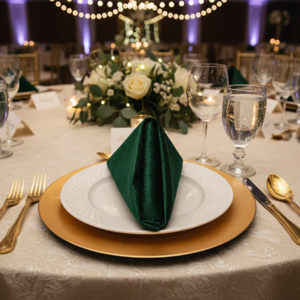 Velvet 20"x20" Linen Napkin - Emerald Green - Image 3