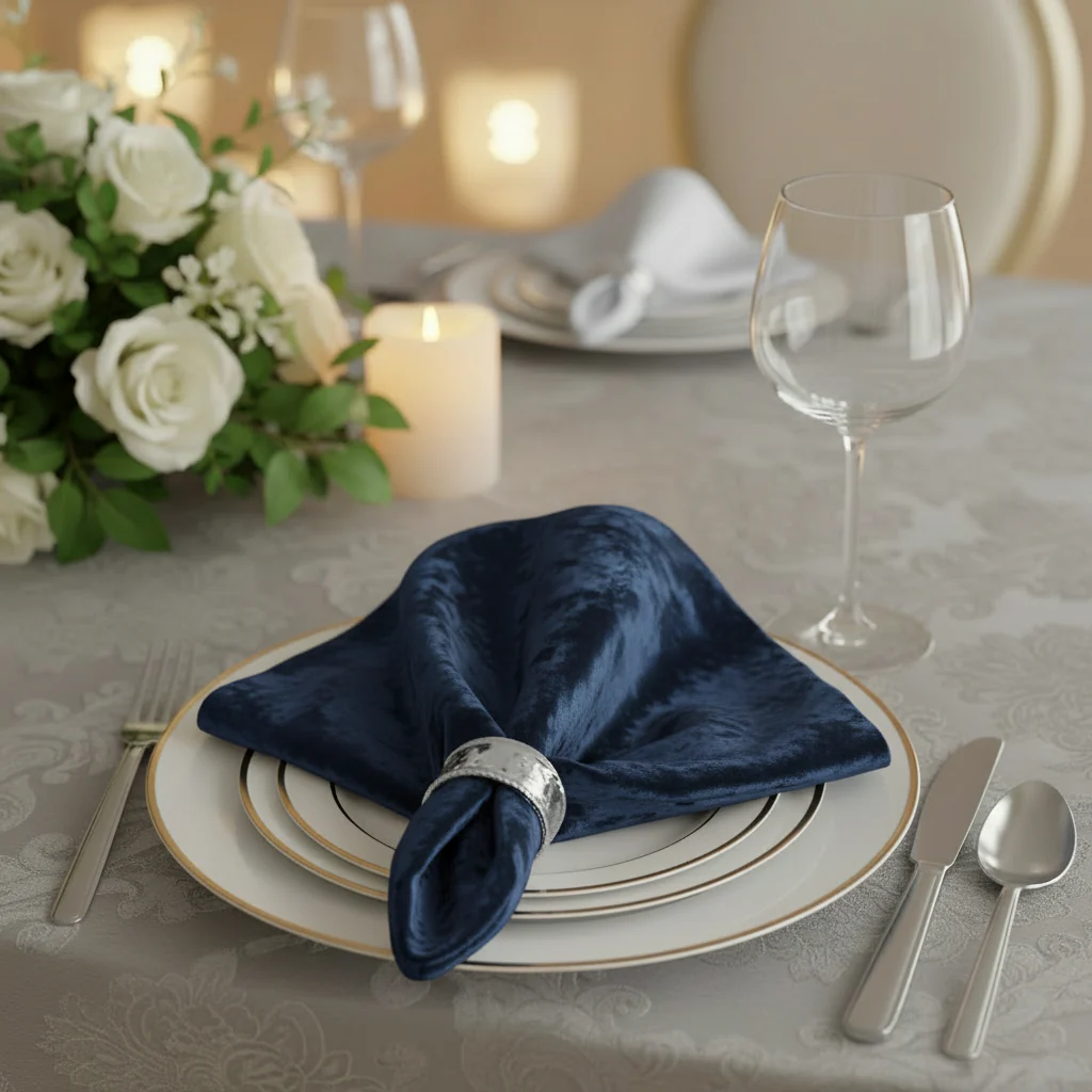 Velvet 20"x20" Linen Napkin - Navy Blue - Image 3