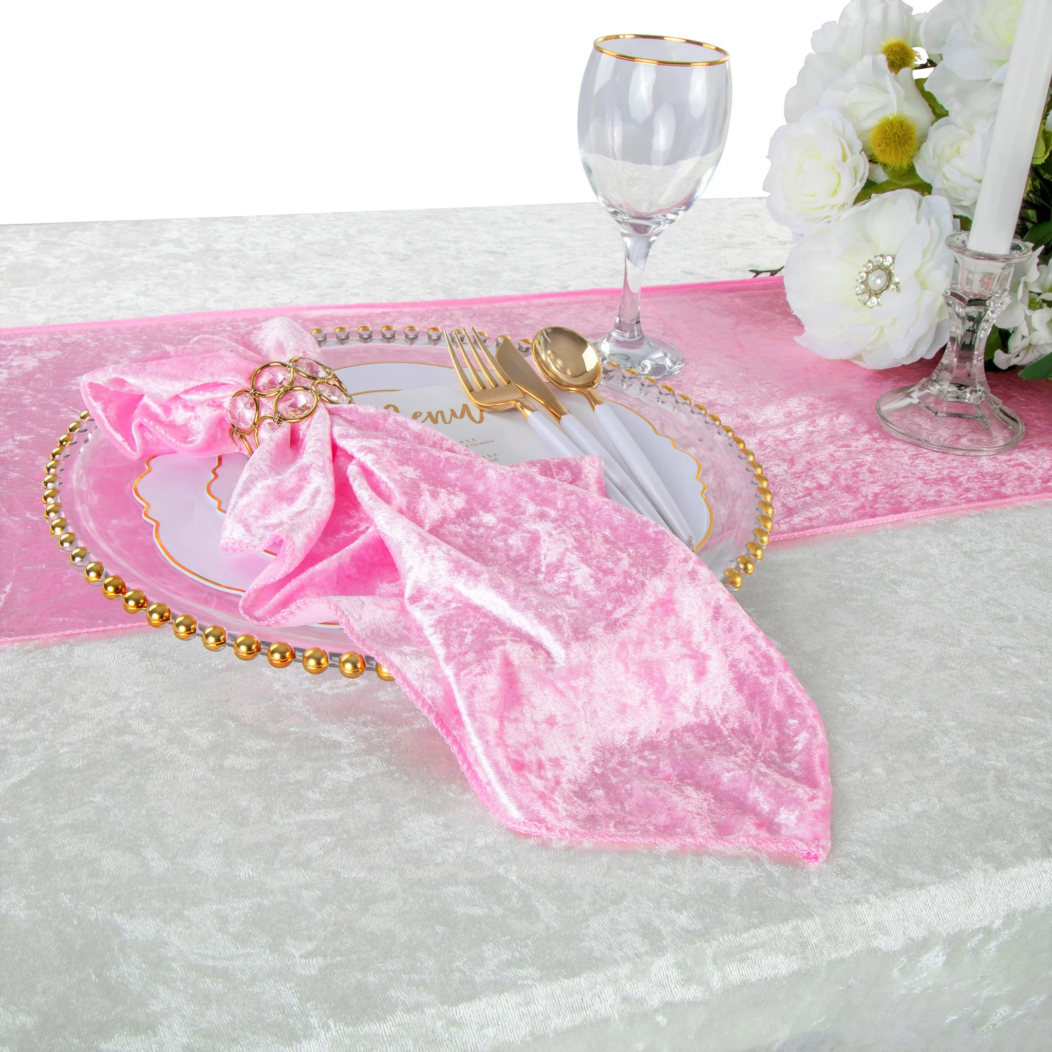Velvet 20"x20" Linen Napkin - Pink - Image 3