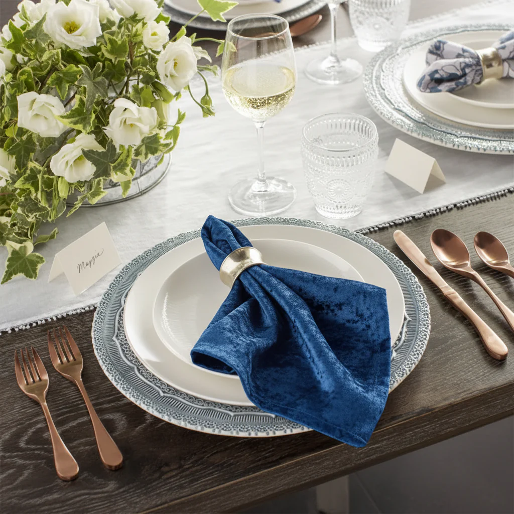 Velvet 20"x20" Linen Napkin - Royal Blue - Image 3