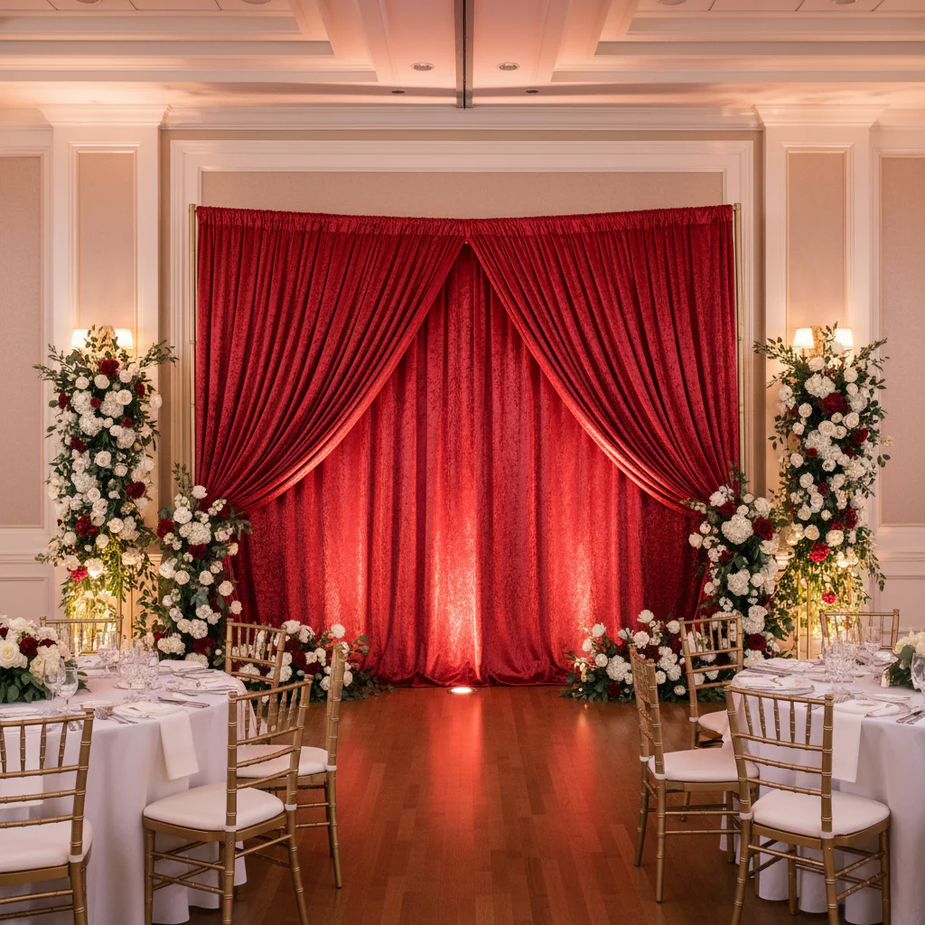 Velvet 8ft H x 52" W Drape/Backdrop Curtain Panel - Red - Image 2